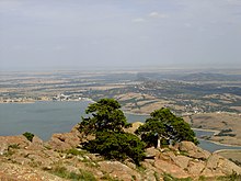 Mount Scott observation view of School House Slough Marina at Lake Lawtonka