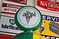 A "globe" with the historical API logo on an old petrol pump preserved at the Fisogni Museum.