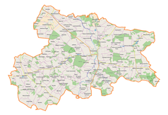 Mapa konturowa powiatu krasnostawskiego, u góry znajduje się punkt z opisem „Dobryniów”