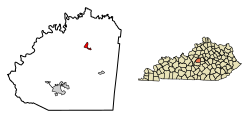 Location of Willisburg in Washington County, Kentucky.