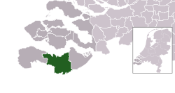 Highlighted position of Terneuzen in a municipal map of Zeeland