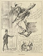 'Convalescent' by Hop, on the theme of the convalescence of Henry Parkes after a cab accident, featuring a self-portrait of the artist (The Bulletin, 21 June 1890).