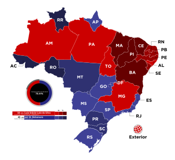 Estados e territórios onde cada candidato venceu, segundo a legenda.