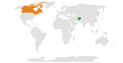 Map indicating locations of Islamic Republic of Afghanistan and Canada