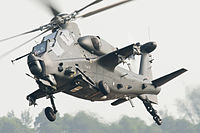 An attack helicopter in the air