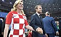 Kolinda Grabar-Kitarović en Emmanuel Macron (Leiders van Kroatië en Frankrijk aanwezig bij de finale)