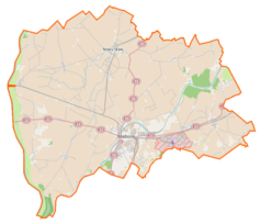 Mapa konturowa powiatu malborskiego, blisko lewej krawiędzi nieco u góry znajduje się punkt z opisem „Lisewo”