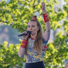 Sofia Jannok performing at a National Day of Sweden event in 2017