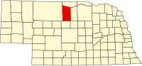 Map of Nebraska highlighting Brown County