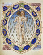 L'Homme anatomique, ou Homme zodiacal, enluminure réalisée par les Frères de Limbourg et portant les armes du duc Jean de Berry, f.14v.