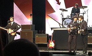 Rain performing at the UIS Sangamon Auditorium, Springfield Illinois, March 2019 From left to right: Paul Curatolo (Paul), Aaron Chiazza (Ringo), Alastar McNeil (George), Steve Landes (John)