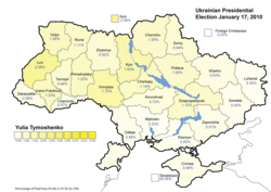 Yulia Tymoshenko (First round) – percentage of total national vote (25.05%)