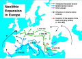 A map showing the Neolithic expansions from the 7th to the 5th millennium BCE, including the Cardium culture in blue.