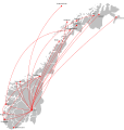 English: Domestic routes in Norway Suomi: Norjan sisäiset reitit