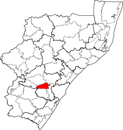 クワズール・ナタール州内のムスンドゥジ地方自治体の位置の位置図