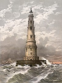 Le phare de Cordouan à l'embouchure de la Gironde, lithographie de Charles Mercereau réalisée entre 1853 et 1876. (définition réelle 2 344 × 3 132)