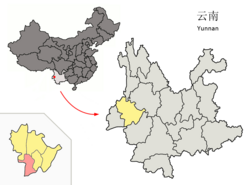 雲南省中の竜陵県の位置