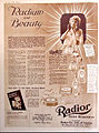 Publicité pour des cosmétiques avec du radium (1918).