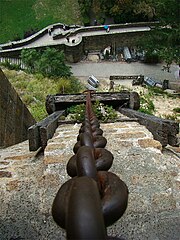 Vue extérieure du treuil et de la rampe.