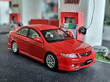 INNO64 Honda Accord Euro R CL7 (red) at a diorama Caltex fuel station. (1/64 Scale)