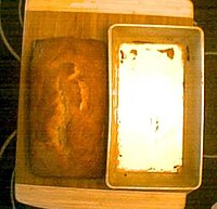 The same loaf of banana bread removed from the pan. Notice how it holds its shape.