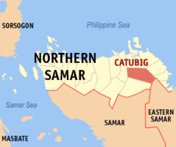 Mapa ng Hilagang Samar na nagpapakita sa lokasyon ng Catubig.