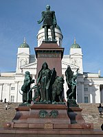 A statue of Tsar Alexander II of Russia, the Grand Duke of Finland, at the Senate Square in Helsinki, Finland, sculpted by Walter Runeberg and Johannes Takanen, 1894