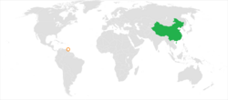 Map indicating locations of China and Trinidad and Tobago