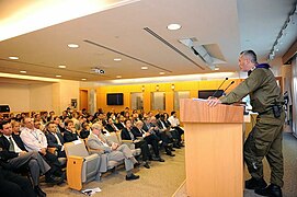 Col. Grisha Yakubovich Head of the Civil Coordination Department, COGAT, briefing Foreign Ambassadors in Israel on the humanitarian situation in the Gaza Strip, 31 July 2014.jpg