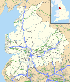 Mapa konturowa Lancashire, u góry znajduje się punkt z opisem „Tunstall”