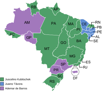 Estados e territórios onde cada candidato venceu, segundo a legenda.