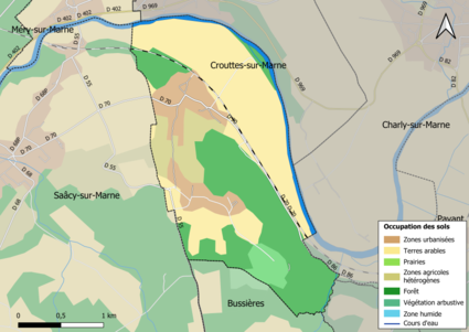 Carte des infrastructures et de l'occupation des sols en 2018 (CLC) de la commune.