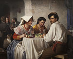 I en romersk osteria (Fra et romersk osteria) från 1864, Statens Museum for Kunst, olja på duk, 148,5 x 177,5 cm.