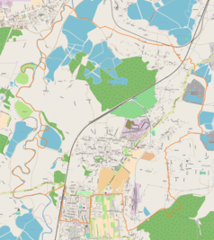 Mapa konturowa Brzeszcz, blisko centrum na prawo znajduje się punkt z opisem „KWK Brzeszcze”