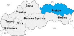 Regionens läge i Slovakien.