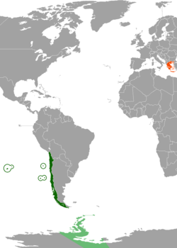 Map indicating locations of Chile and Greece