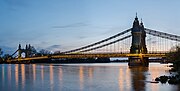 Hammersmith Bridge and riverside, seen from the Hammersmith bank