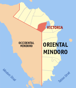 Map of Oriental Mindoro with Victoria highlighted