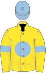 Yellow, light blue disc, armlets and cap