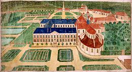 Plan aquarellé de l'abbaye de Beaubec-la-Rosière, vers 1750.