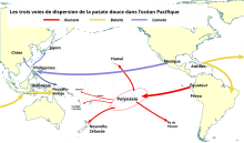 World map showing the spread of sweet potatoes