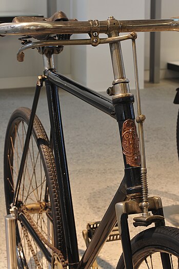 Klotzbremse an einem Fahrrad von Laurin&Klement (1890) im Škoda Muzeum