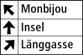 4.43 (deprecated) Routing information for corresponding left, middle, and right lane (directions are compulsory; see also 6.06)