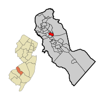 Location of Lawnside in Camden County highlighted in red (right). Inset map: Location of Camden County in New Jersey highlighted in orange (left).