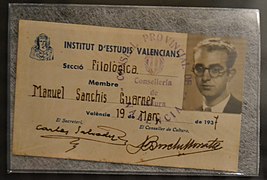 Carnet de membre de la Secció Filològica de l'Institut d'Estudis Valencians de Manuel Sanchis Guarner.JPG