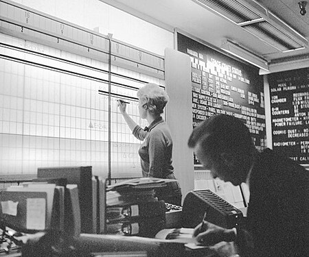 Human computers in the control room at JPL tracking Mariner 2