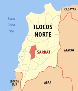 Mapa ng Ilocos Norte na nagpapakita sa lokasyon ng Sarrat.