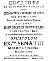 Logica demonstrativa, 1701 ve "Euclides ab omni nævo vindicatus" (1733) adlı eserin ön yüzü.