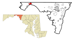 Location of Hancock in Maryland and in Washington County
