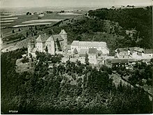 Schrägaufnahme der Burg Wildenburg in der Eifel, Hansa Luftbild, 1932